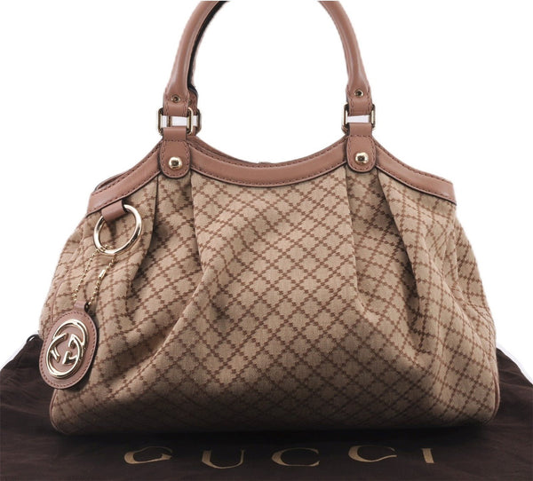 Authentic GUCCI Diamante Sukey Tote Bag Canvas Leather 211944 Beige 9288E