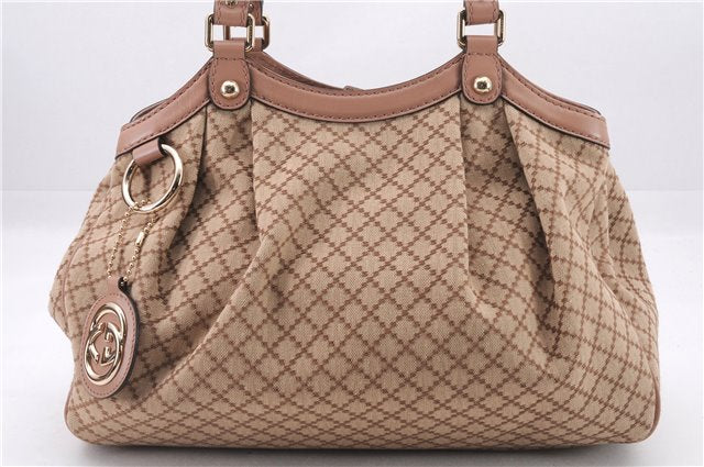 Authentic GUCCI Diamante Sukey Tote Bag Canvas Leather 211944 Beige 9288E
