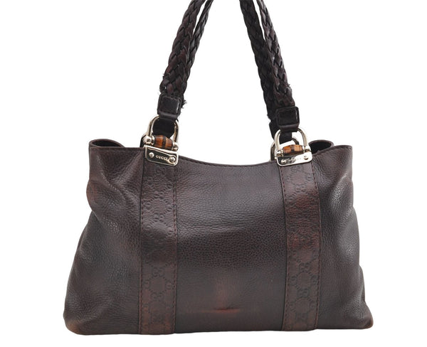 Authentic GUCCI Bamboo Guccissima Shoulder Tote Bag Leather 232947 Brown 9289D