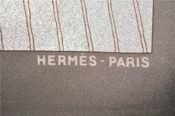 Authentic HERMES Carre 90 Scarf "VENT PORTANT Ⅱ" Silk Gray Box 9289F