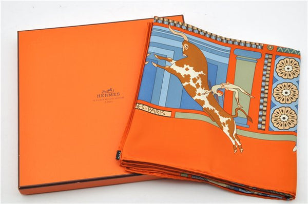 Authentic HERMES Carre 90 Scarf "LES SECRETS DE MINOS" Silk Orange Box 9290F