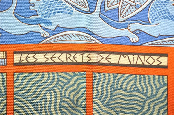 Authentic HERMES Carre 90 Scarf "LES SECRETS DE MINOS" Silk Orange Box 9290F