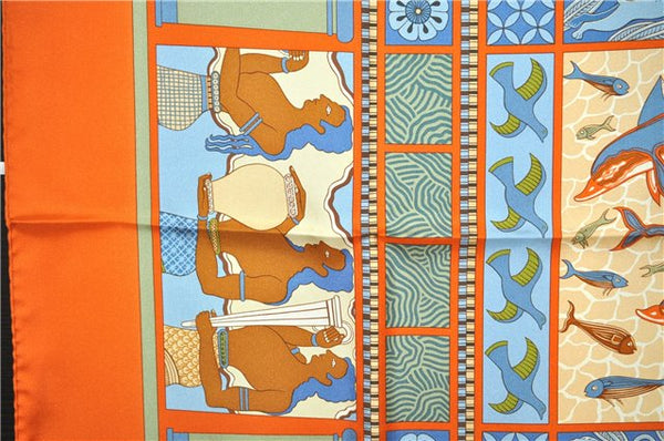 Authentic HERMES Carre 90 Scarf "LES SECRETS DE MINOS" Silk Orange Box 9290F