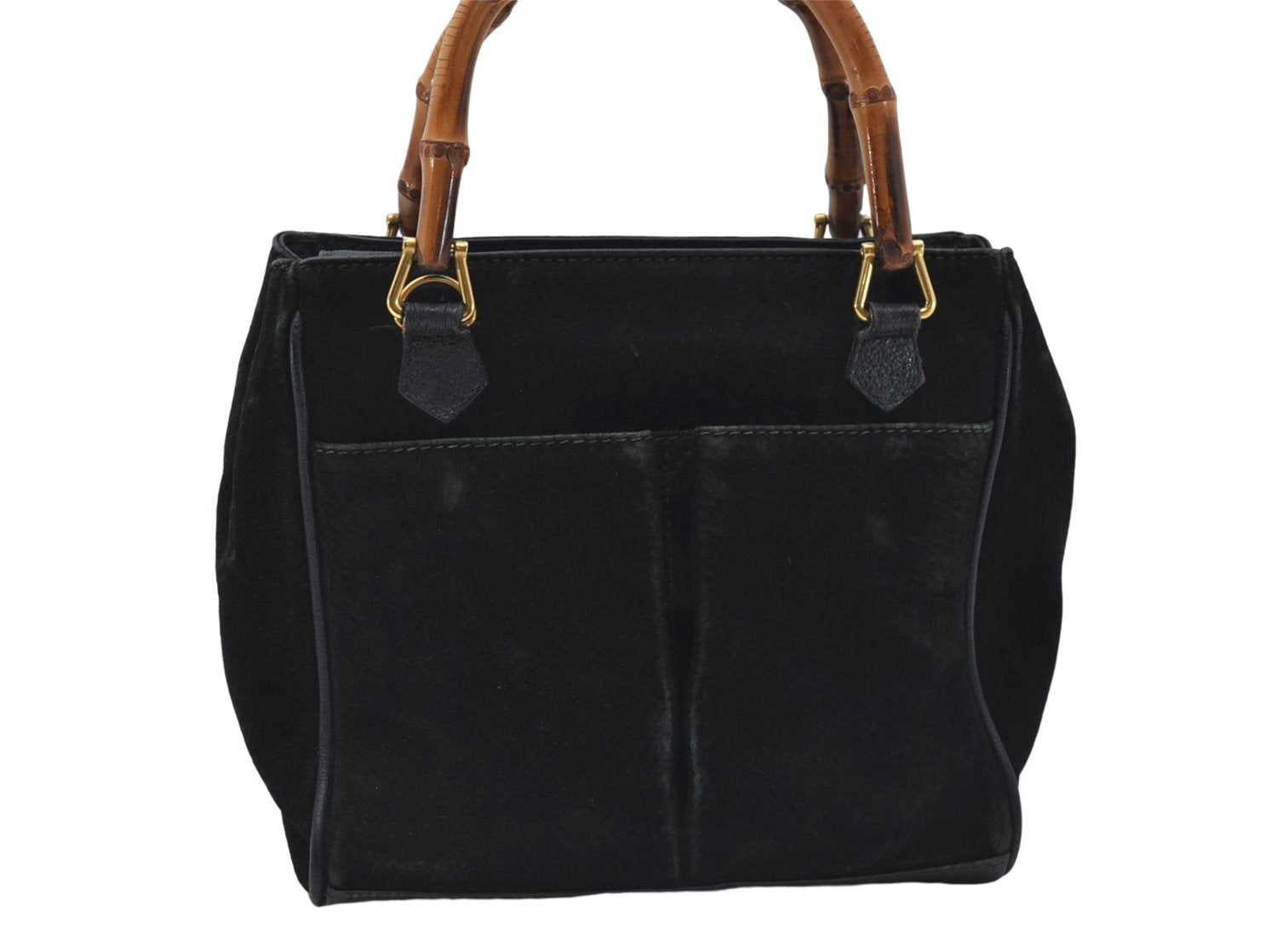 Authentic GUCCI Bamboo 2way Hand Shoulder Bag Purse Suede Leather Black 9291D