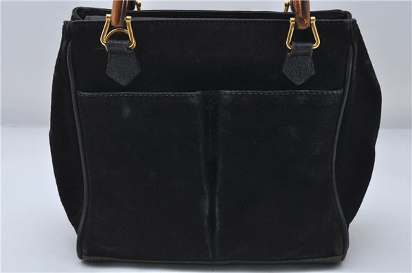 Authentic GUCCI Bamboo 2way Hand Shoulder Bag Purse Suede Leather Black 9291D