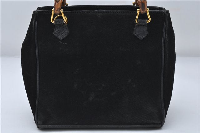 Authentic GUCCI Bamboo 2way Hand Shoulder Bag Purse Suede Leather Black 9291D