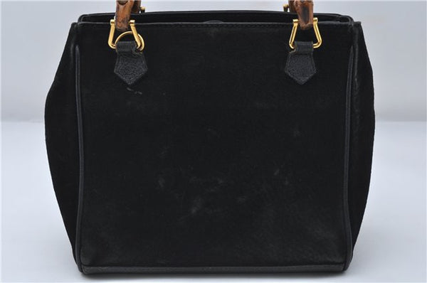 Authentic GUCCI Bamboo 2way Hand Shoulder Bag Purse Suede Leather Black 9291D