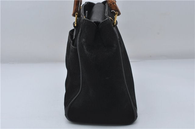 Authentic GUCCI Bamboo 2way Hand Shoulder Bag Purse Suede Leather Black 9291D