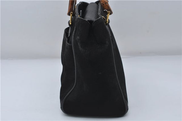 Authentic GUCCI Bamboo 2way Hand Shoulder Bag Purse Suede Leather Black 9291D