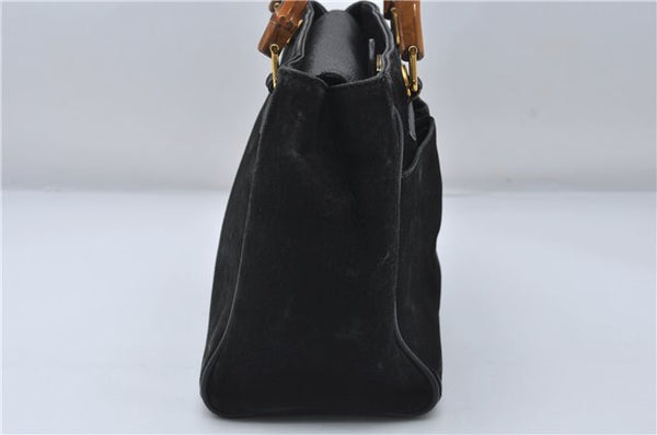 Authentic GUCCI Bamboo 2way Hand Shoulder Bag Purse Suede Leather Black 9291D