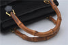 Authentic GUCCI Bamboo 2way Hand Shoulder Bag Purse Suede Leather Black 9291D