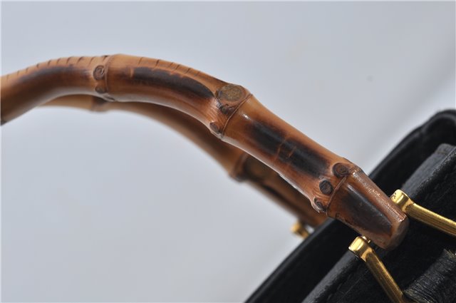 Authentic GUCCI Bamboo 2way Hand Shoulder Bag Purse Suede Leather Black 9291D