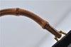 Authentic GUCCI Bamboo 2way Hand Shoulder Bag Purse Suede Leather Black 9291D