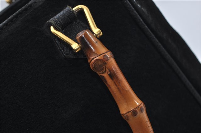 Authentic GUCCI Bamboo 2way Hand Shoulder Bag Purse Suede Leather Black 9291D