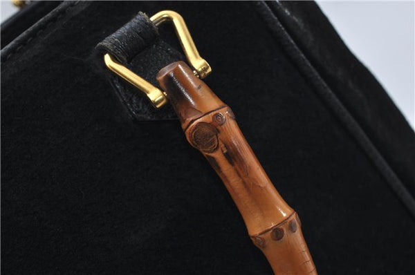 Authentic GUCCI Bamboo 2way Hand Shoulder Bag Purse Suede Leather Black 9291D