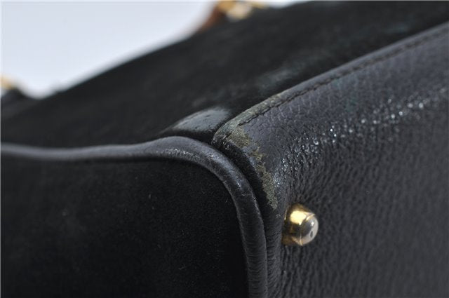 Authentic GUCCI Bamboo 2way Hand Shoulder Bag Purse Suede Leather Black 9291D