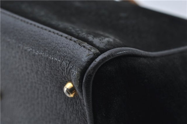 Authentic GUCCI Bamboo 2way Hand Shoulder Bag Purse Suede Leather Black 9291D