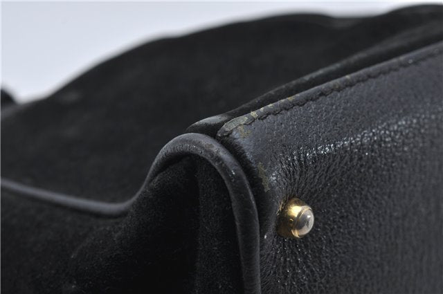 Authentic GUCCI Bamboo 2way Hand Shoulder Bag Purse Suede Leather Black 9291D