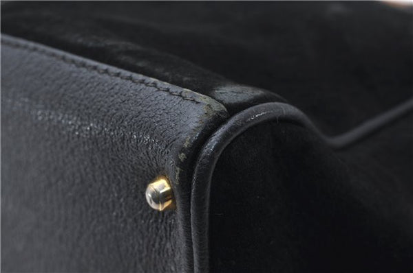 Authentic GUCCI Bamboo 2way Hand Shoulder Bag Purse Suede Leather Black 9291D