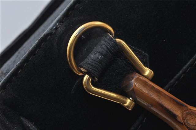 Authentic GUCCI Bamboo 2way Hand Shoulder Bag Purse Suede Leather Black 9291D