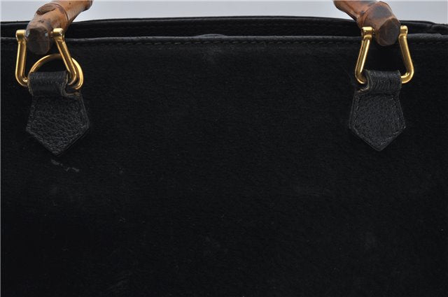 Authentic GUCCI Bamboo 2way Hand Shoulder Bag Purse Suede Leather Black 9291D