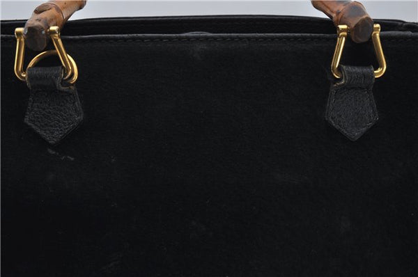 Authentic GUCCI Bamboo 2way Hand Shoulder Bag Purse Suede Leather Black 9291D