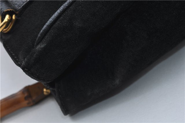 Authentic GUCCI Bamboo 2way Hand Shoulder Bag Purse Suede Leather Black 9291D