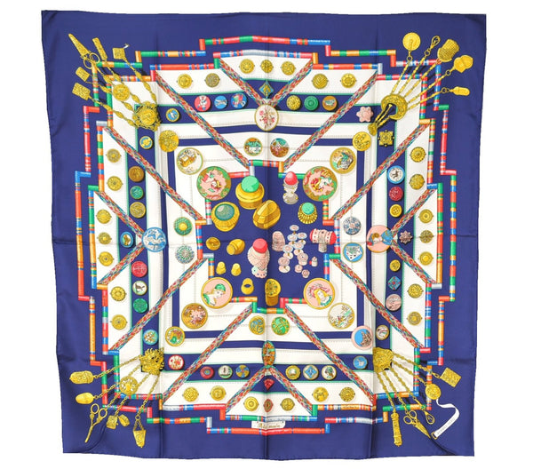 Authentic HERMES Carre 90 Scarf "Petite main" Silk Navy 9292F