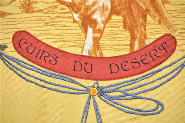 Authentic HERMES Carre 90 Scarf "CUIRS DU DESERT" Silk Khaki Green 9293F