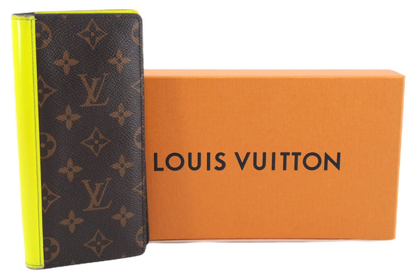 Auth Louis Vuitton Monogram Macassar Portefeuille Brazza Wallet M80790 Box 9294E