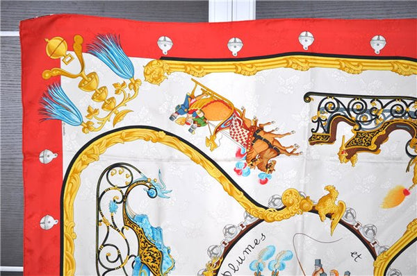 Authentic HERMES Carre 90 Scarf "Plumes et Grelots" Silk Red 9294F