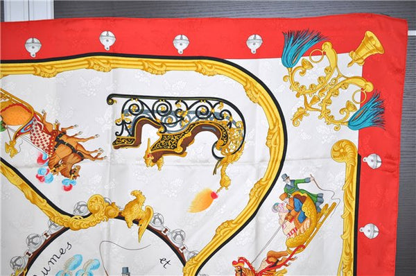 Authentic HERMES Carre 90 Scarf "Plumes et Grelots" Silk Red 9294F