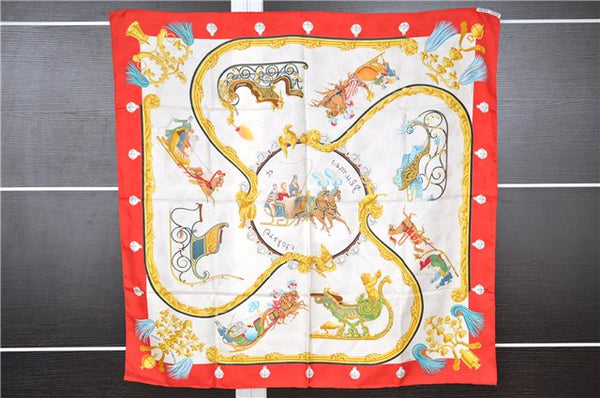 Authentic HERMES Carre 90 Scarf "Plumes et Grelots" Silk Red 9294F