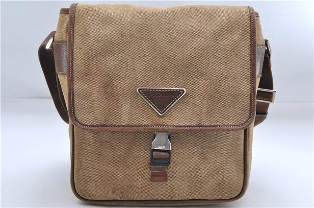 Authentic PRADA Canvas Leather Shoulder Cross Body Bag Purse Brown 9296D