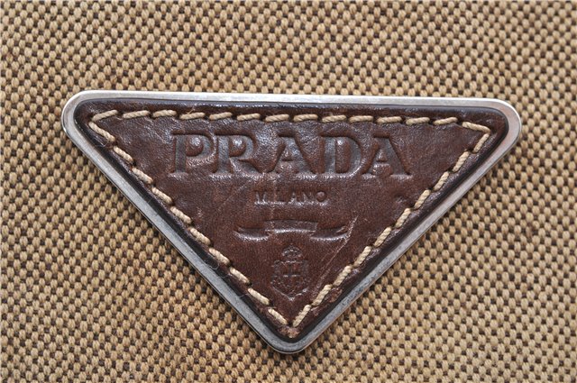 Authentic PRADA Canvas Leather Shoulder Cross Body Bag Purse Brown 9296D