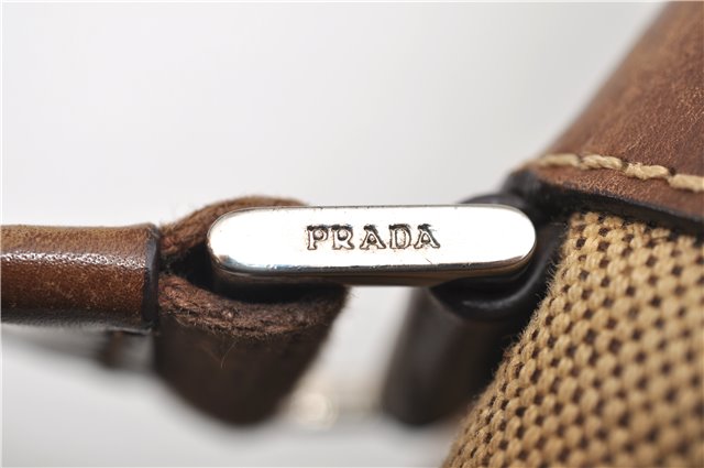 Authentic PRADA Canvas Leather Shoulder Cross Body Bag Purse Brown 9296D