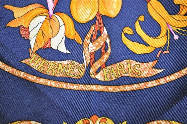 Authentic HERMES Carre 90 Scarf "PIERRES d'ORIENT et d'OCCIDENT" Silk Blue 9296F