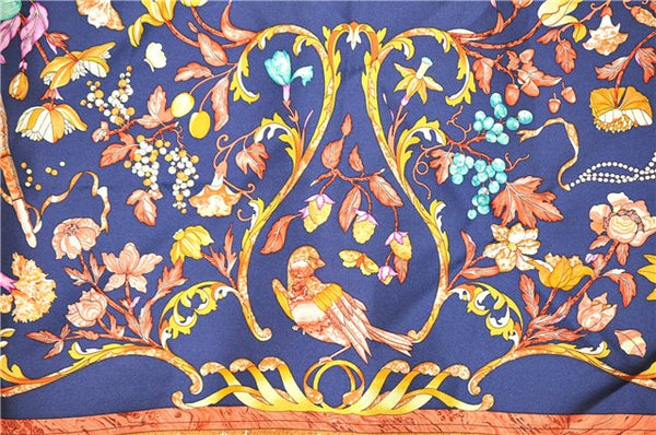 Authentic HERMES Carre 90 Scarf "PIERRES d'ORIENT et d'OCCIDENT" Silk Blue 9296F