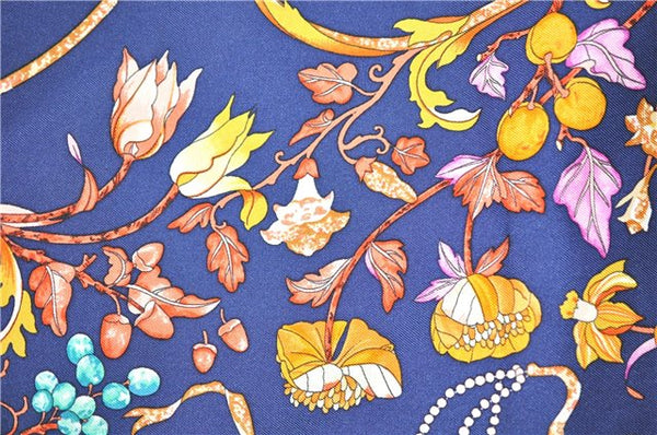 Authentic HERMES Carre 90 Scarf "PIERRES d'ORIENT et d'OCCIDENT" Silk Blue 9296F