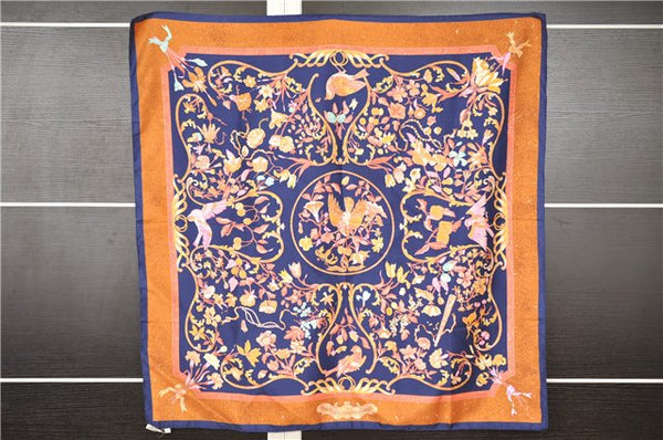 Authentic HERMES Carre 90 Scarf "PIERRES d'ORIENT et d'OCCIDENT" Silk Blue 9296F