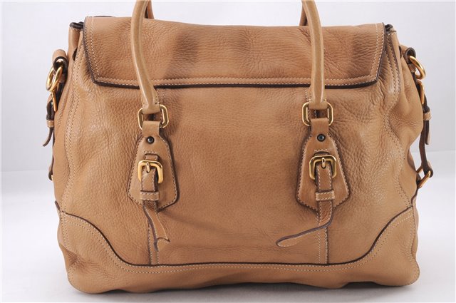 Authentic PRADA CERVO Leather 2Way Shoulder Hand Tote Bag BN1190 Beige 9299E
