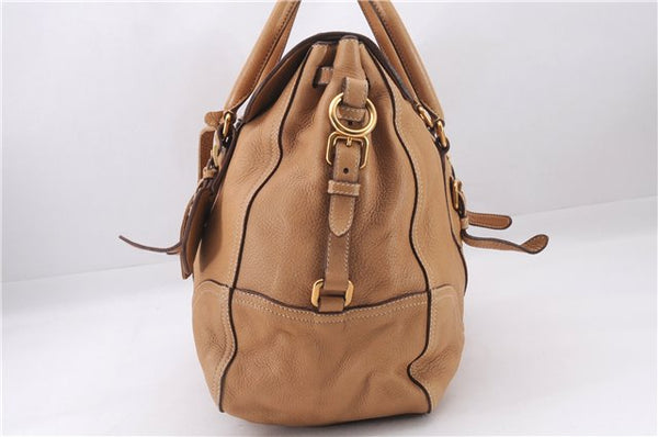Authentic PRADA CERVO Leather 2Way Shoulder Hand Tote Bag BN1190 Beige 9299E