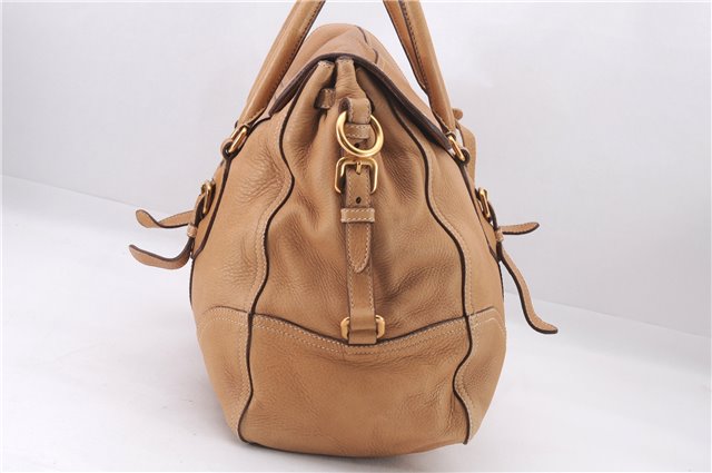 Authentic PRADA CERVO Leather 2Way Shoulder Hand Tote Bag BN1190 Beige 9299E