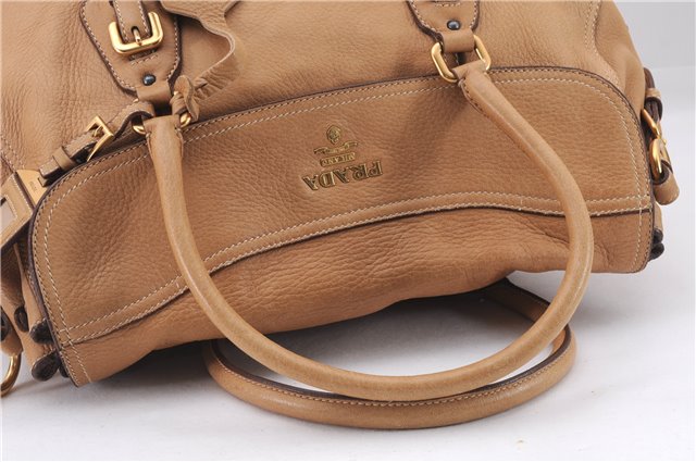 Authentic PRADA CERVO Leather 2Way Shoulder Hand Tote Bag BN1190 Beige 9299E
