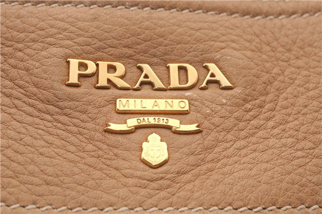 Authentic PRADA CERVO Leather 2Way Shoulder Hand Tote Bag BN1190 Beige 9299E