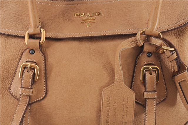 Authentic PRADA CERVO Leather 2Way Shoulder Hand Tote Bag BN1190 Beige 9299E