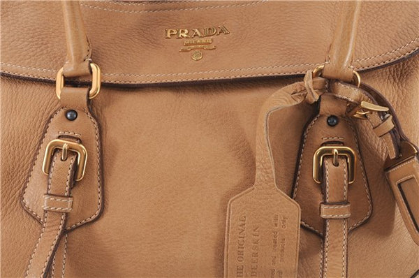 Authentic PRADA CERVO Leather 2Way Shoulder Hand Tote Bag BN1190 Beige 9299E