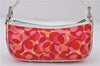 Authentic CELINE Shoulder Hand Bag Pouch Purse Canvas Leather Red Pink 9302E