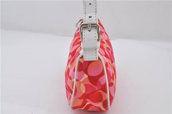 Authentic CELINE Shoulder Hand Bag Pouch Purse Canvas Leather Red Pink 9302E