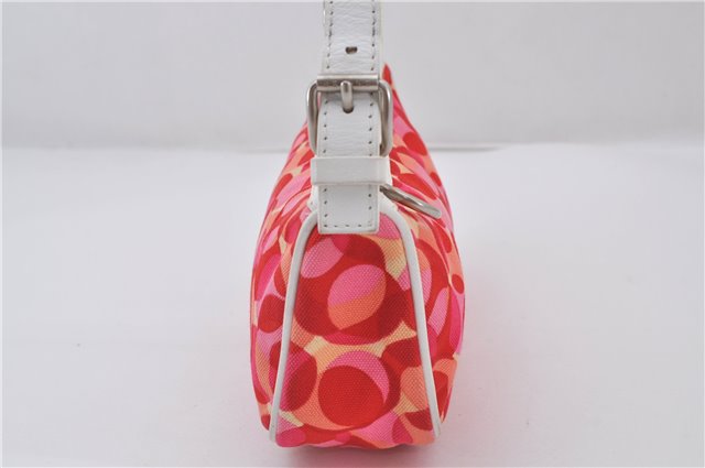 Authentic CELINE Shoulder Hand Bag Pouch Purse Canvas Leather Red Pink 9302E